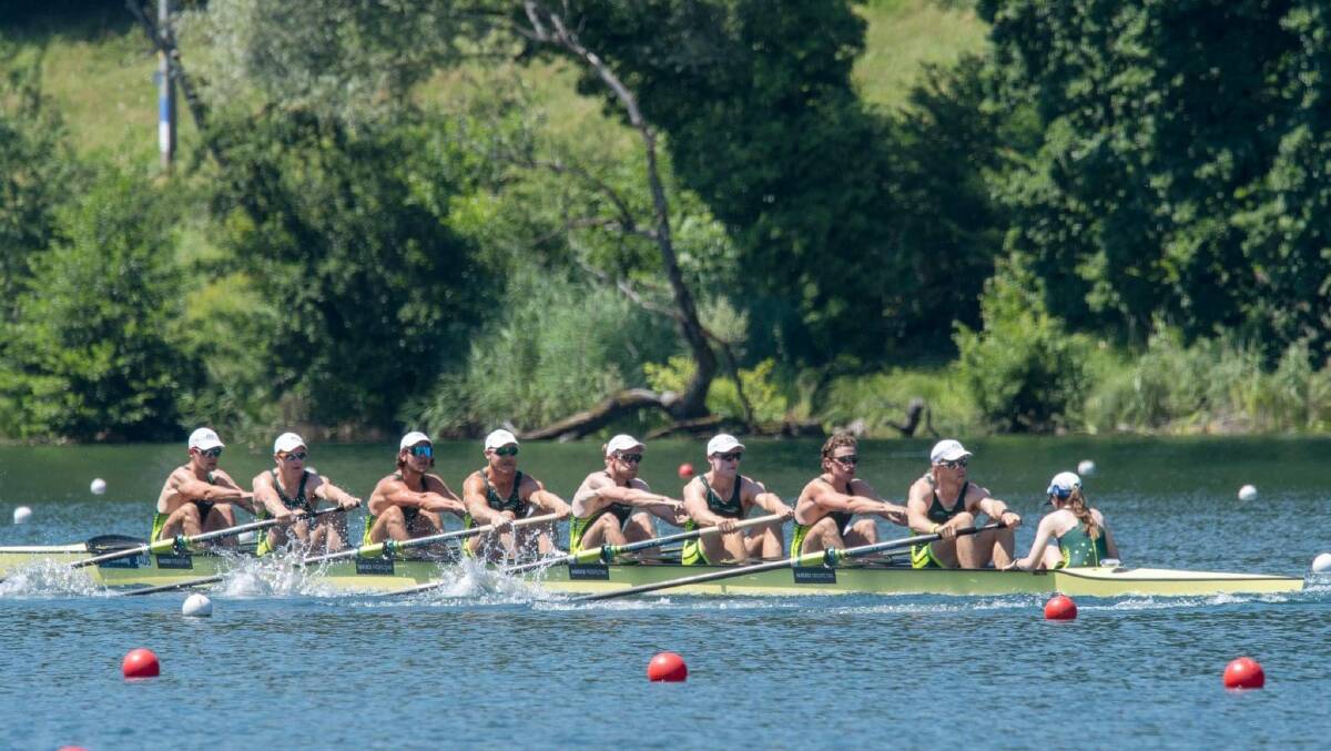 Henry Youl (second from left) in the Australian men's eight. Picture: Rowing Australia