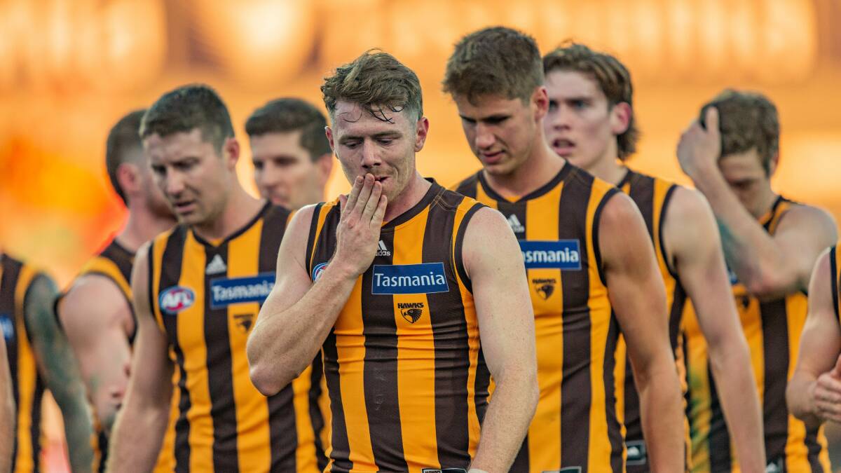 Bramble made his Hawthorn debut as they faced Essendon at UTAS Stadium in front of the venue's the biggest crowd since 2020. Picture: Phillip Biggs