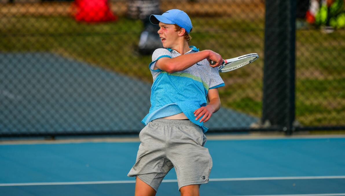 Grunt: Launceston 14-year-old Oliver Hadley is paving his way through the tennis world, representing Tasmania in May. Picture: Scott Gelston 