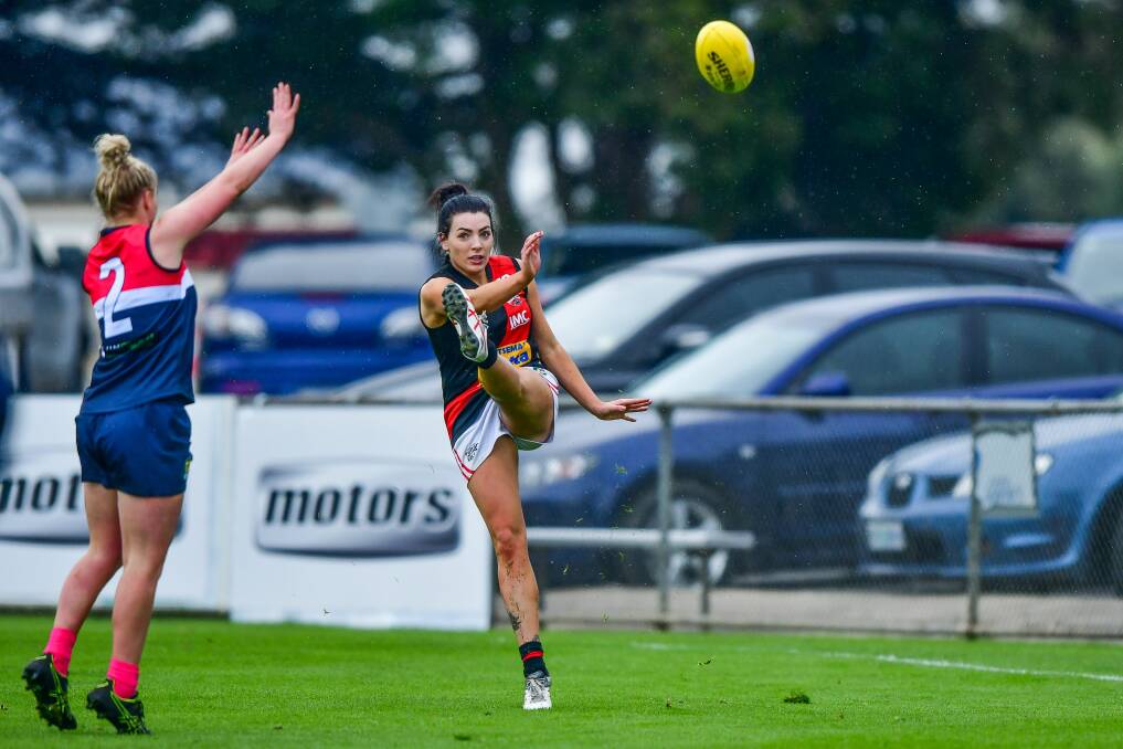 Standing tall: North Launceston's Maggie Cuthbertson starred once again for the Bombers in the inaugural TSLW Northern derby. Pictures: Scott Gelston.