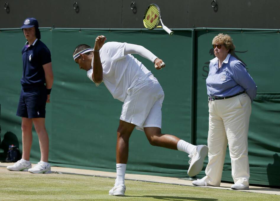 Bouncing around: Racquet throwing has become common practice for Kyrgios. Picture: Stefan Wermuth