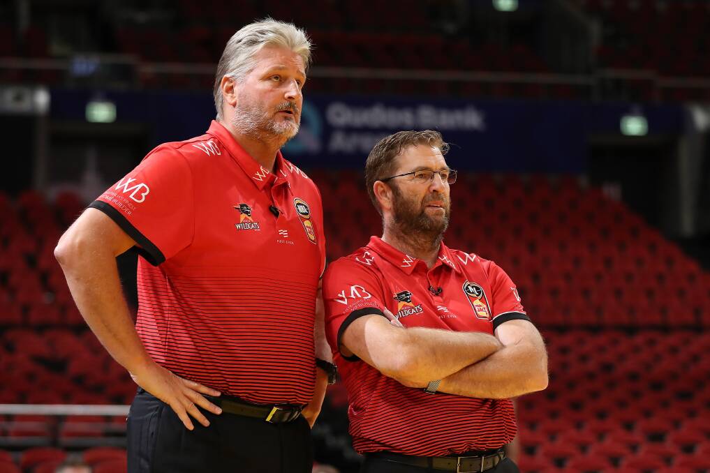 Newly-announced Tasmania JackJumpers coach with Perth Wildcats leader Trevor Gleeson. Picture: Getty Images