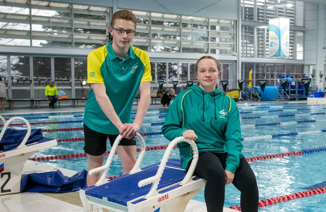 ON THE BLOCKS: South Esk's Xavier Nesbit and Launceston Aquatic's Jessica Muldoon are among 64 Tasmanian swimmers competing at the School Sport Australia championships. Picture: Paul Scambler