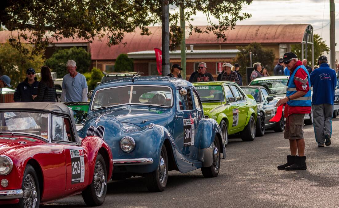 Cars during the Targa Tasmania prologue in 2021. Picture by Phillip Biggs