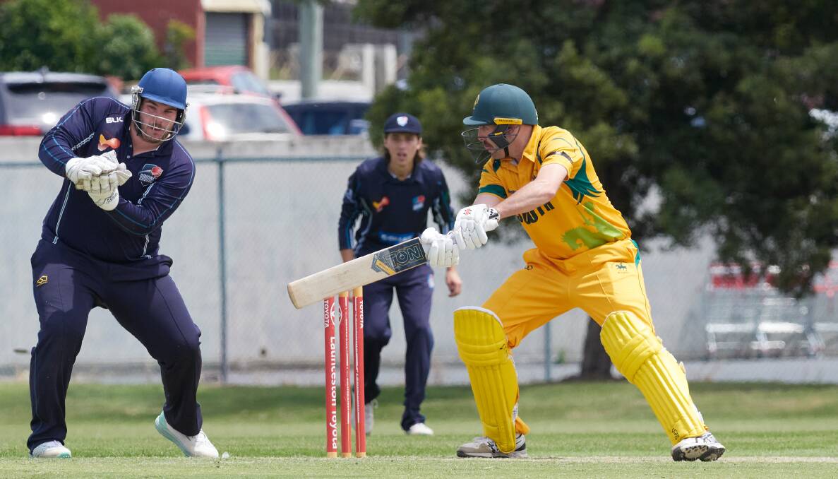 South Launceston captain Jeremy Jackson looks to hit one late on the off-side. Pictures by Rod Thompson