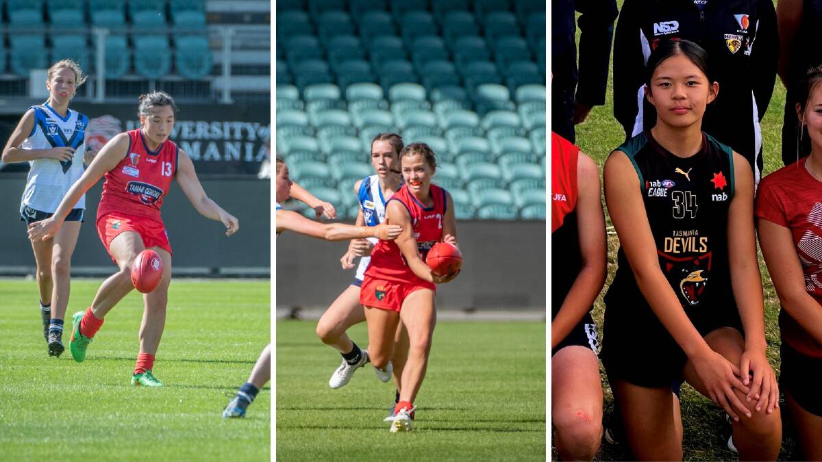 Emma Castles, Ruby Hall and Maggie Chen will play at Geelong's Kardinia Park on Sunday. Pictures: Paul Scambler, Josh Partridge