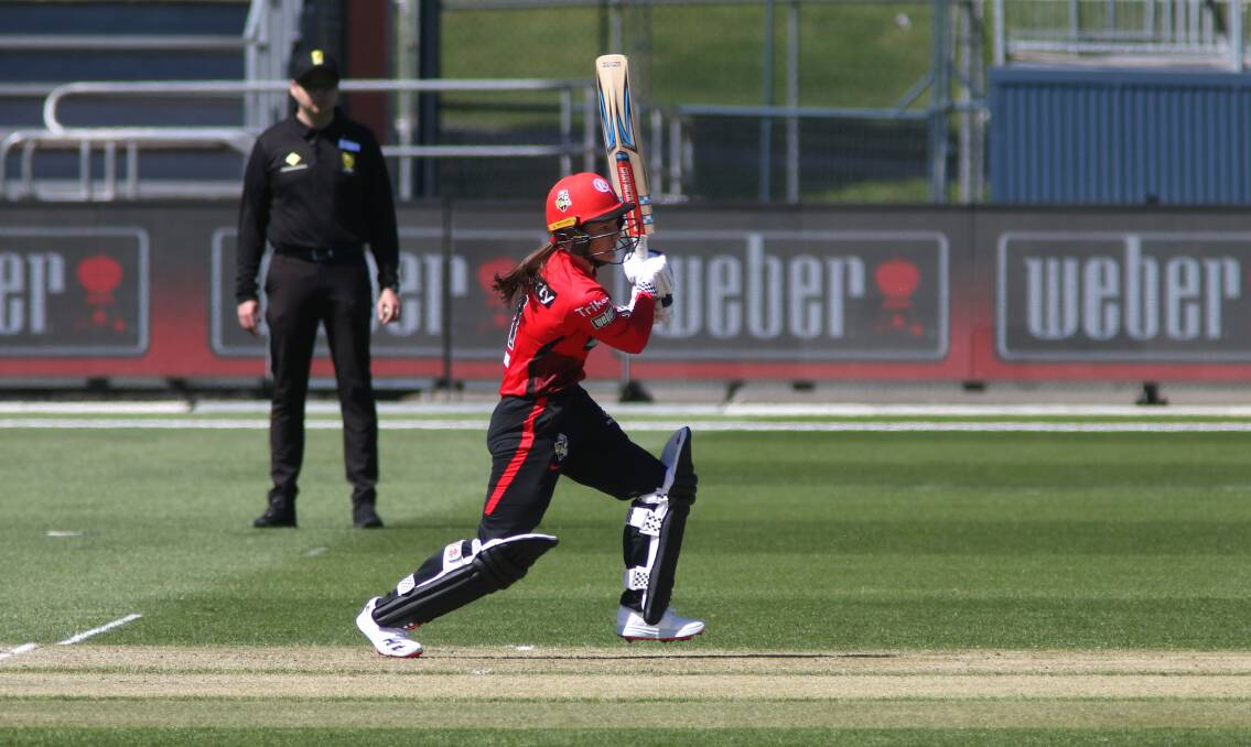 SMACK: Courtney Webb hits one down the ground for the Melbourne Renegades earlier this season when the WBBL came to Launceston. Picture: Rick Smith