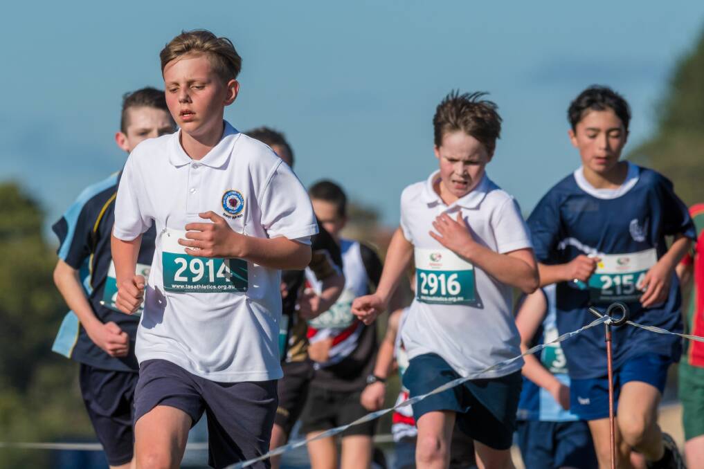 Staying Calm: Eastside Luthern College's Izak Fry stays focused during the Tasmanian Primary All-Schools cross-country. 