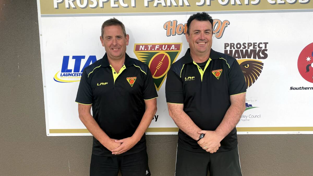 Northern Tasmanian Football Umpires Assocation coaches Greg Morton and Andy Gower. Picture: Josh Partridge