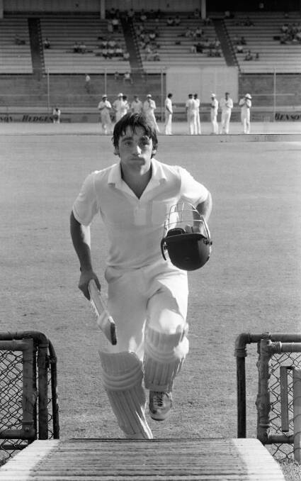 Bradshaw at Gabba in January 1985, having made 121 against a Queensland team captained by Jeff Thomson. Picture: Mark Ray
