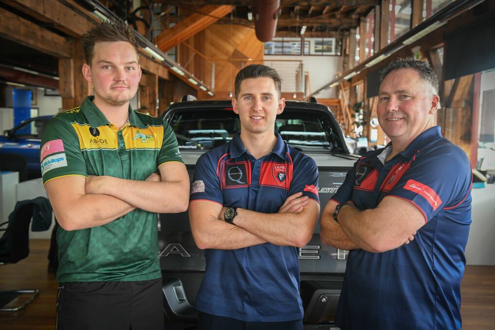 St Pats coach Alex Russell, Thane Bardenhagen and Lilydale coach Colin Lockhart. Picture: Paul Scambler
