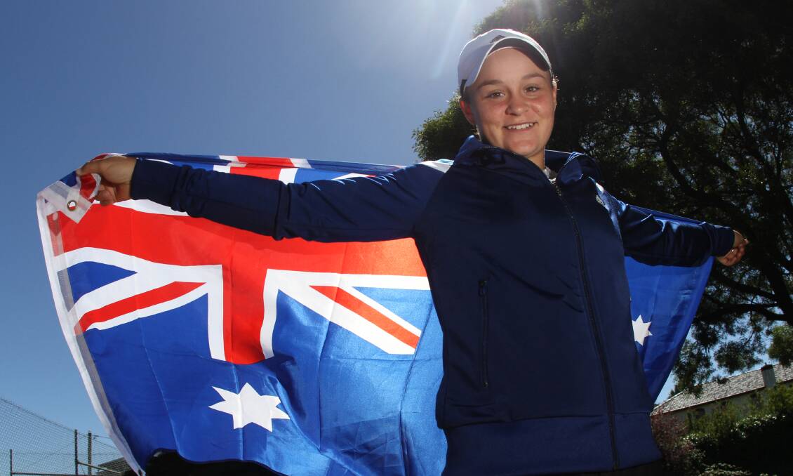 Home-court hero: Pictured in Burnie in 2014, Ash Barty has always flown the Australian flag with pride. 