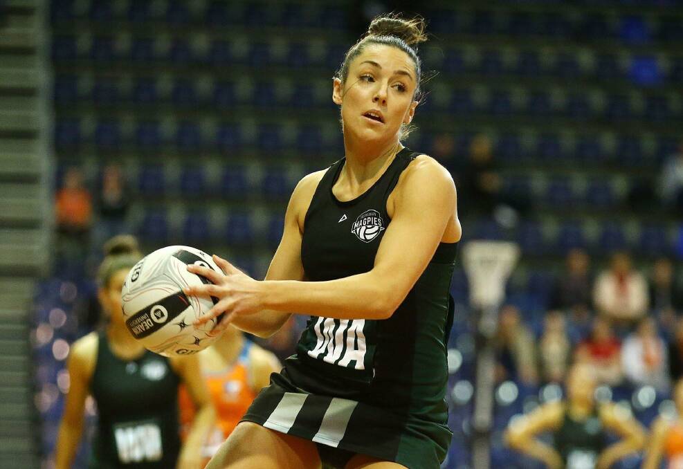 Winners: Magpies wing attack Vanessa Augustini looks to pass the ball as her side continue to emerge victorious. Picture: Magpies Netball.