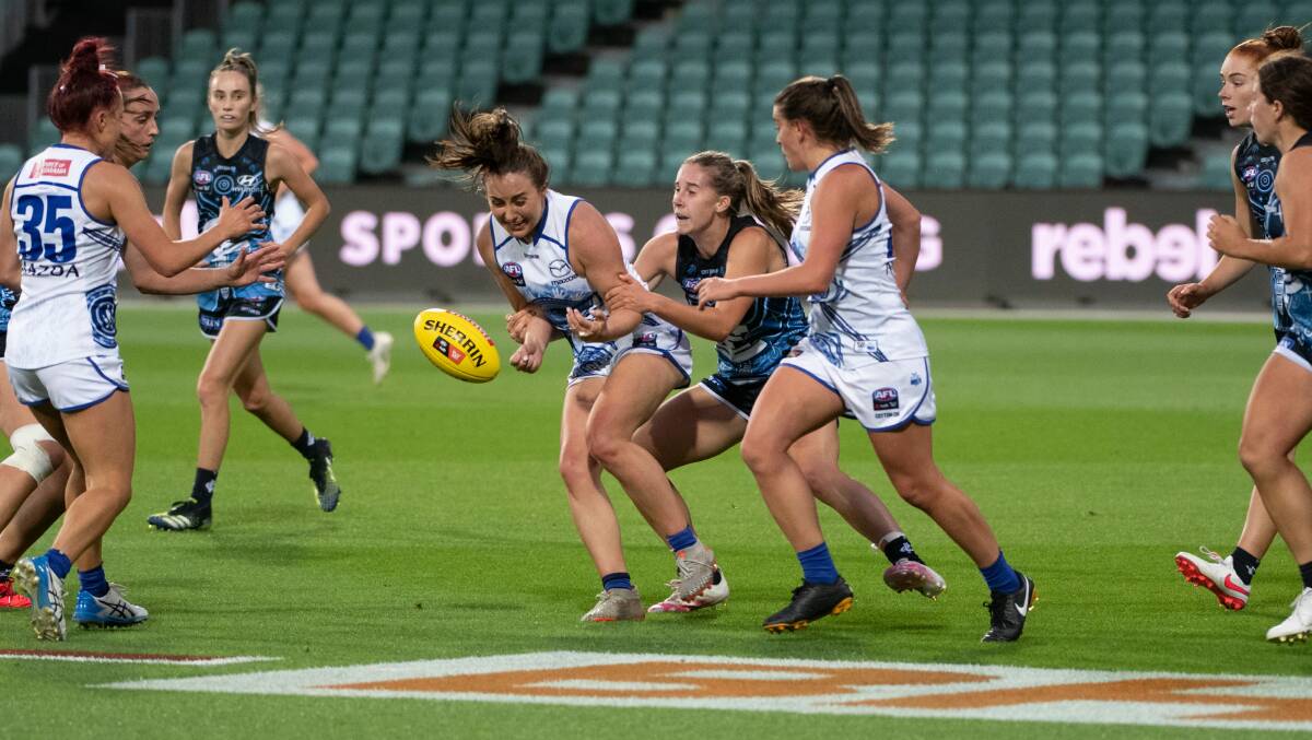 Clarence's Nicole Bresnahan in last year's clash against Carlton. Picture: Paul Scambler