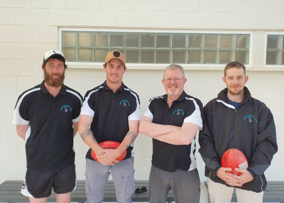 Front line: Incoming Perth coach Danny Bennett, assistant coach Jake Cairns, president Steve McCann and new recruit Daniel Connell. Picture: Supplied