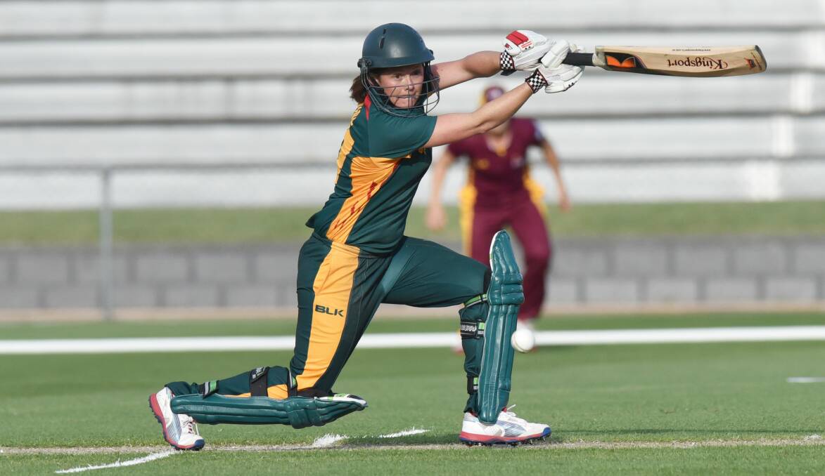 SHOT: Corinne Hall plays a shot on the off-side for the then-named Tasmanian Roar in 2014. 