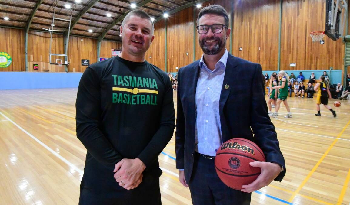 United: Basketball Tasmania's Chris McCoy and JackJumpers chief executive Simon Brookouse. Picture: Neil Richardson