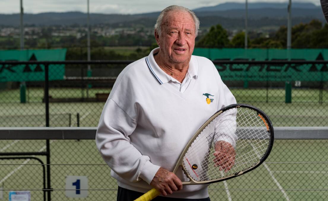HOME: Riverside Tennis Club president Max Byrne stands tall in front of the four-court facility. Picture: Phillip Biggs
