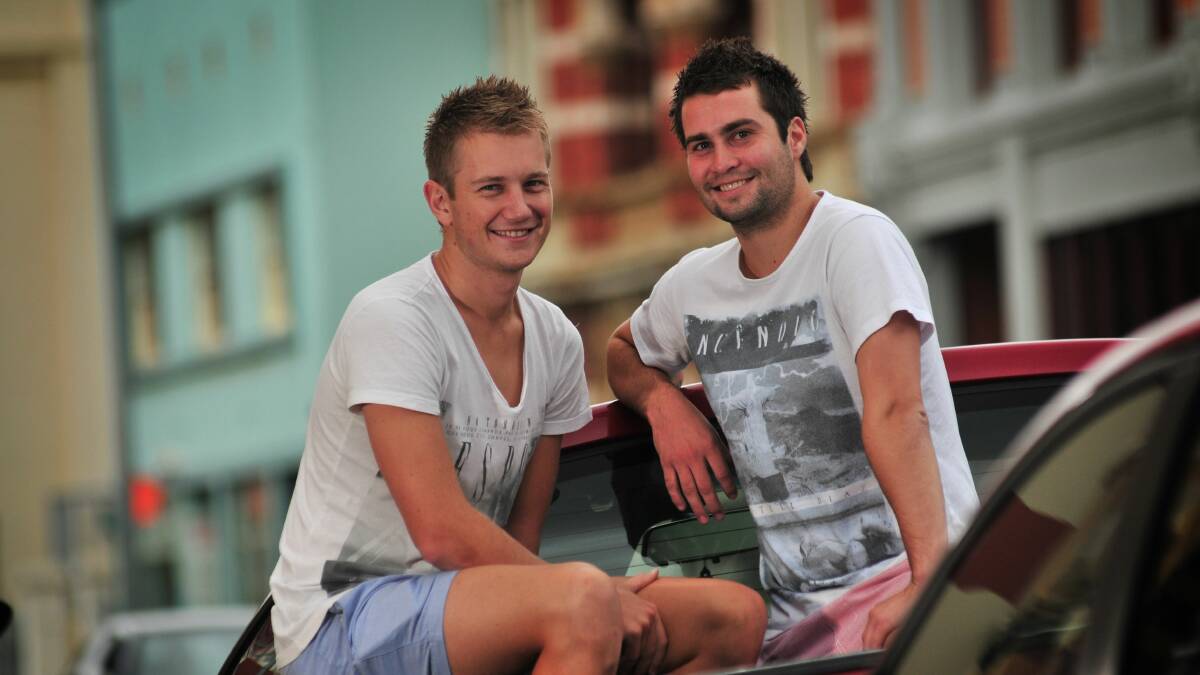 Throwback: Geoff "Sticky" Stick and Sam Hay in their youthful days 10 years ago as flatmates. Picture: Phillip Biggs