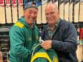 LEGEND: Tasmanian indoor cricket coach Dean Hawkins with former state captain Roger Woolley. Picture: Supplied