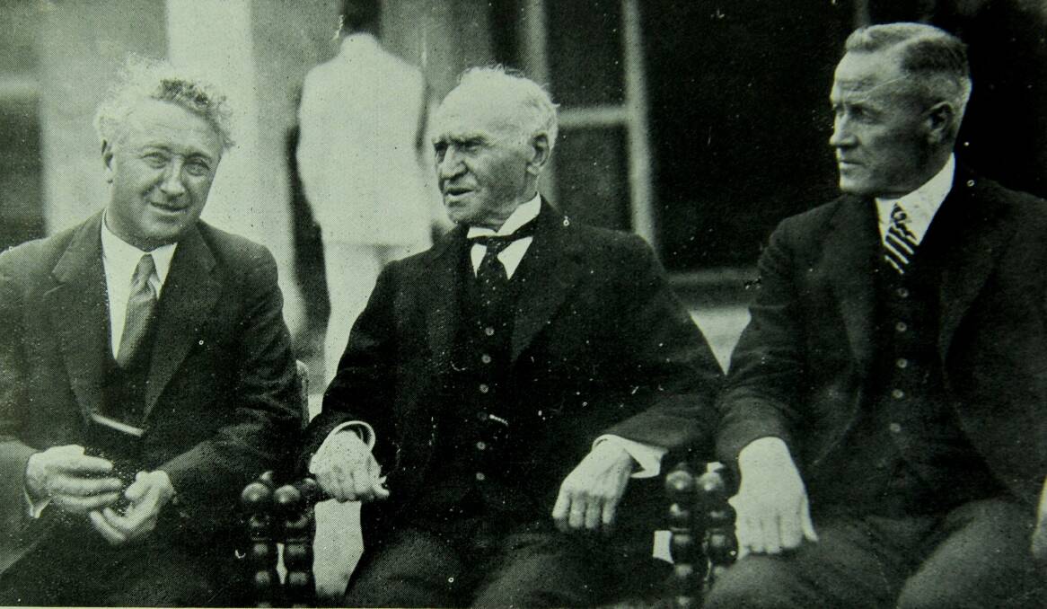 Prime Minister Joseph Lyons with the Governor-General Sir Issac Issacs and Attorney-General Mr Latham.