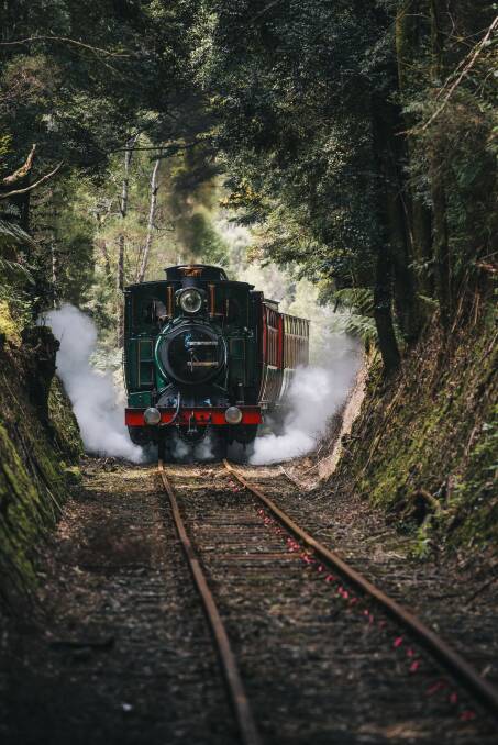 UNFORGETTABLE JOURNEY: Celebrate Christmas in July in style while exploring the beauty of the Tasmanian wilderness on board a 1953 Drewry diesel locomotive. Picture: Tourism Tasmania and Nick Osborne
