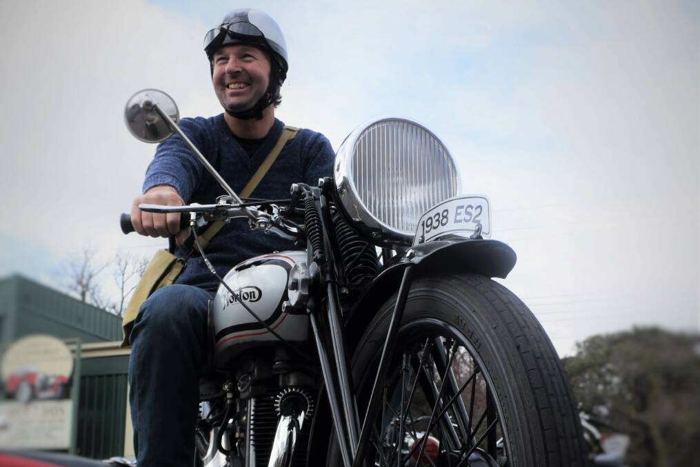 VINTAGE: Glenn Osborne with his 1938 Norton ES2 motorcycle that he's brought out to show for the National Automobile Museum's annual awareness weekend. Picture: Piia Wirsu