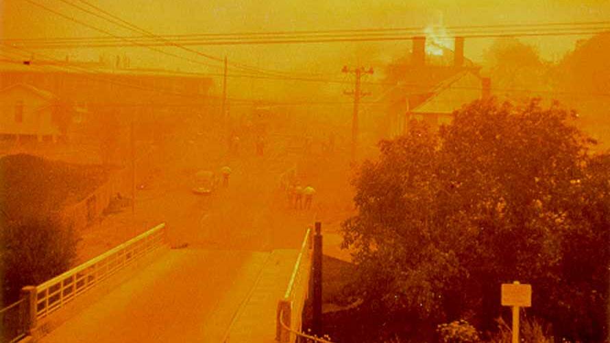 Hobart in 1967 bushfires. Picture: Tasmanian Archive and Heritage Office, PH30-1-8552-3