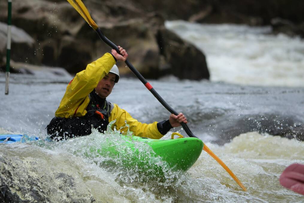 WHITE WATER: Kayaker Sam Beckman going for the finish line in the team race during the annual Kayak4Play North Esk Paddle Fest on Saturday on the North Esk river. Picture: Piia Wirsu