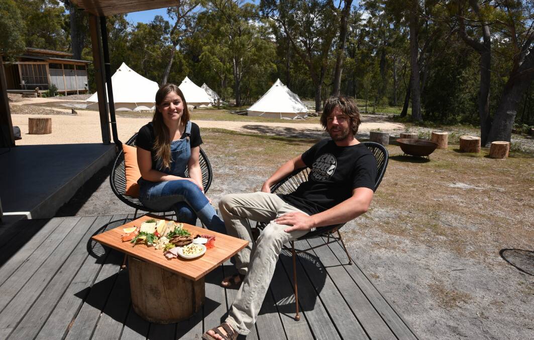 GOOD LIFE: Anna Hoffmann and Tom Dickers are living the good life, and sharing their special place with visitors with their new Bay of Fires Bush Retreat. Pictures: Paul Scambler