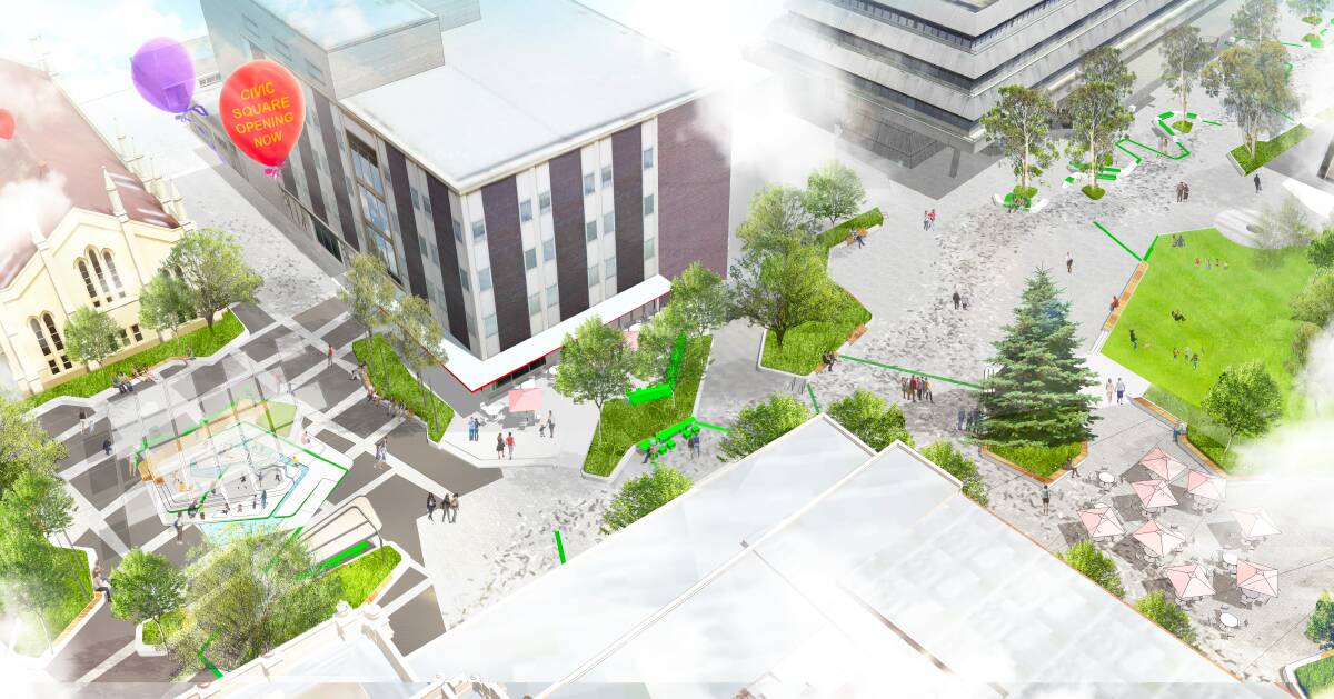 EXCITING CHANGES: An artists impression of what the new playspace and landscaping near the LINC and St John Street would look like if the proposed redevelopment of Civic Square is approved. Picture: City of Launceston