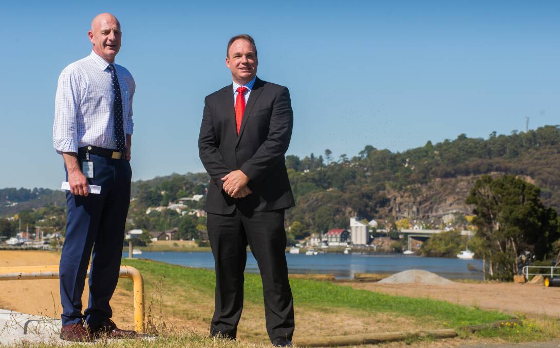 TAMAR FOCUS: Treasurer Peter Gutwein with Launceston Chamber of Commerce President Tim Holder. Mr Holder said the talk of water quality improvement in the Tamar River was welcomed by business. Picture: Phillip Biggs