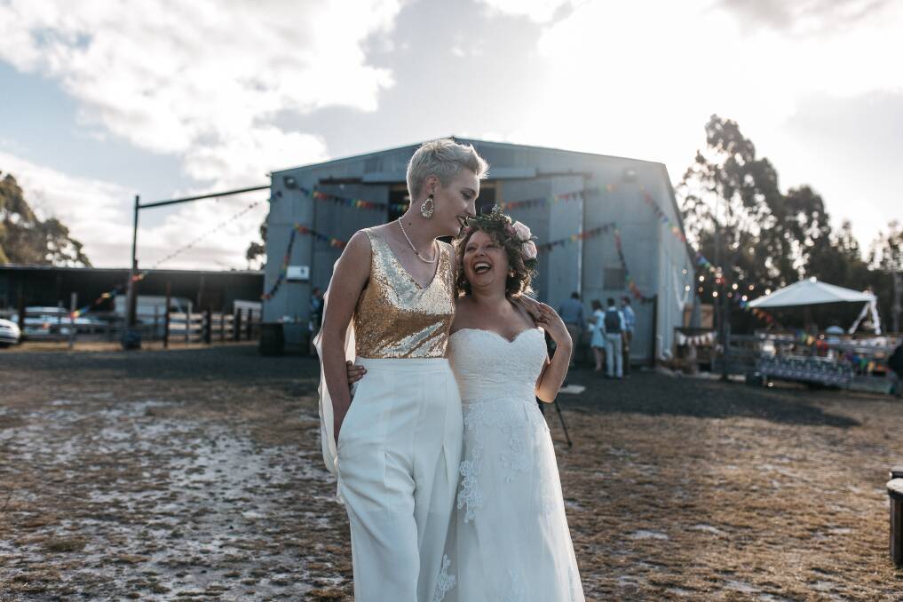 Kirsty and Kelly Albion hosted one of the first same-sex marriages in Australia at Boat Harbour last week. Picture: Supplied / Fern and Stone Photography