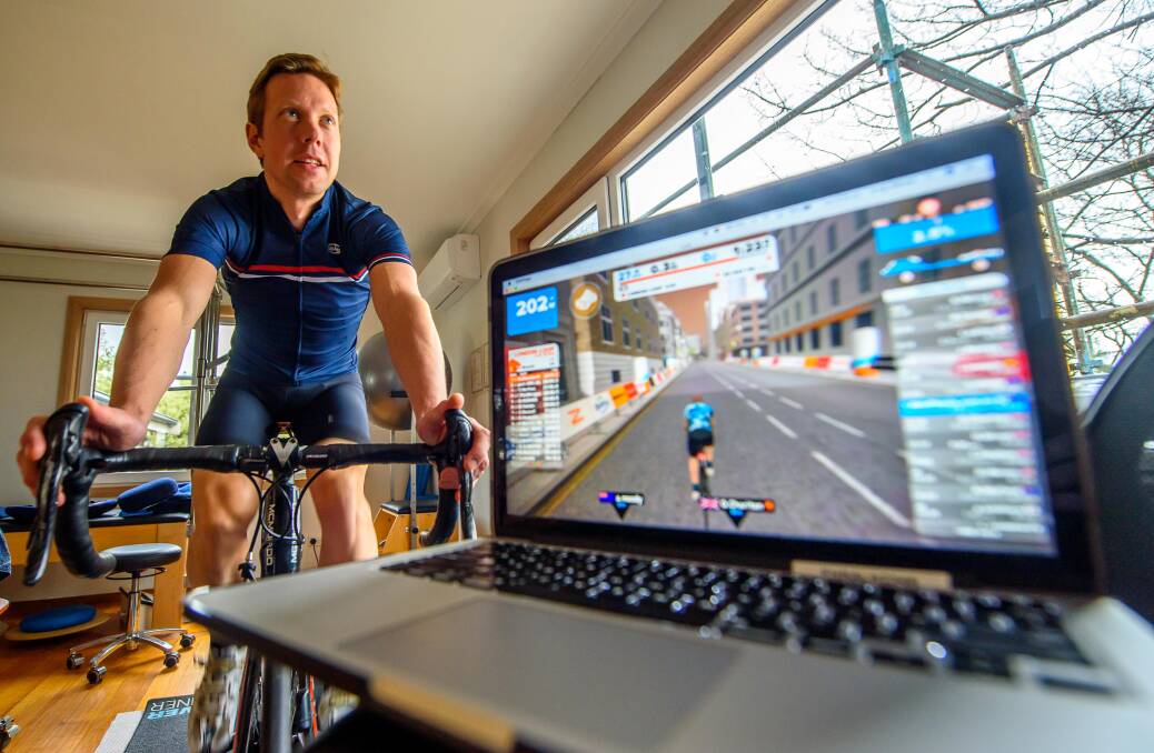 DEDICATED: Exercise physiologist Dr Greig Watson has made the top 10 in virtual riding program Zwift, a popular training tool. Picture: Scott Gelston