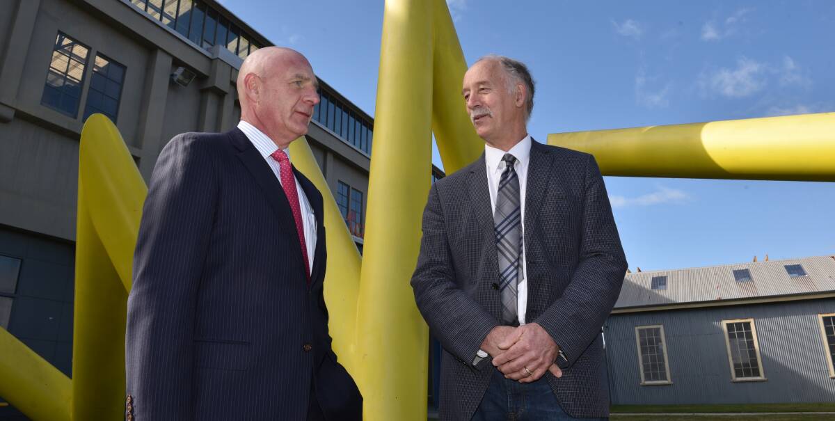 PLANNING AHEAD: Treasurer Peter Gutwein discusses the Northern Campuses transformation project with Pro Vice-Chancellor of Community Partnerships and Regional Development Professor David Adams. Picture: Paul Scambler.