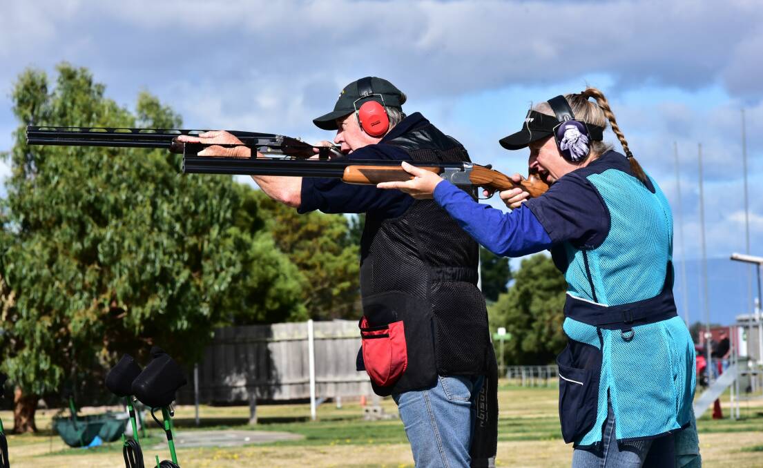 SHARP SHOOTING: Grant and Sandy Ellis of Weegena at the state championships at Evandale in January. She had watched her husband compete for 19 years before having a go herself, to much success. Picture: Neil Richardson 