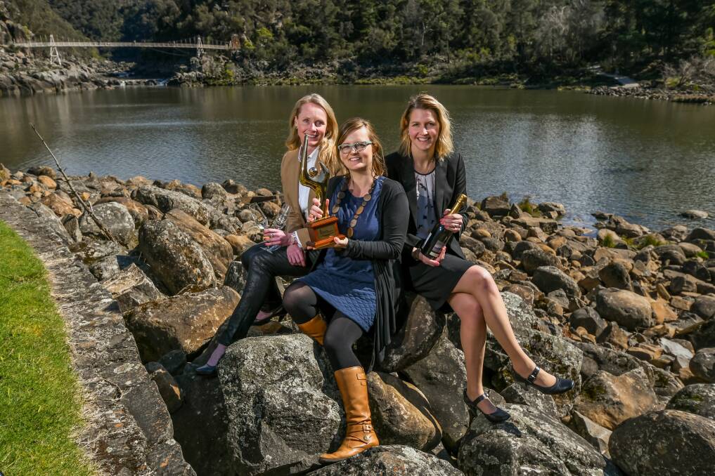 TOURISM TOAST: Bass MP Sarah Courtney with Tasmanian Tourism Awards Coordinator Sam Denmead and Riverfly 1864's Simone Hackett. Picture: Phillip Biggs