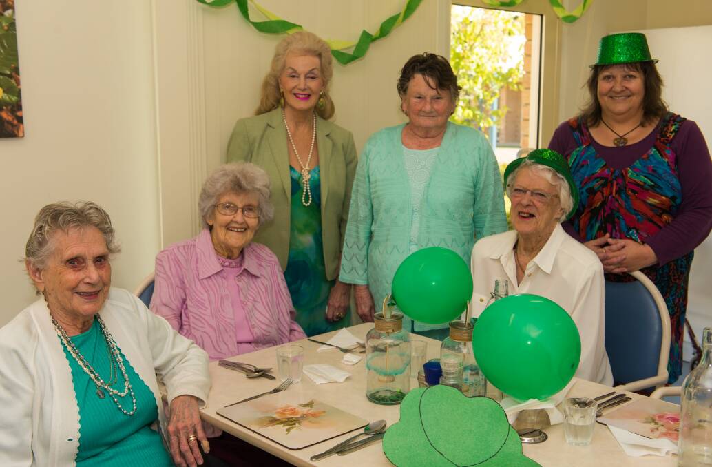 CELEBRATE: Enjoying an early St Patrick's Day lunch at Launceston Gardens, Newstead are (picture left to right) Mae Shaw, Dolcie Caminada, Jeanette Wale, Delma Saul, Doreen Young and Sandy Brown. Picture: Phillip Biggs 
