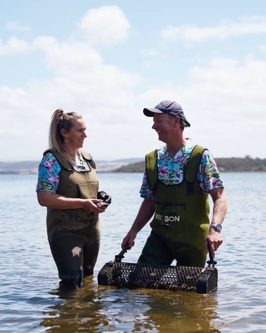 MELSHELL GOLD: Cassie and Ian Melrose at their Swan River oyster lease. Photo: Sam Shelley