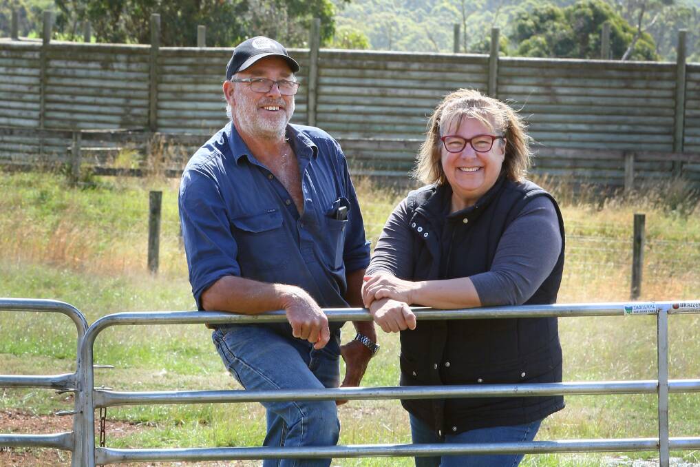 LOCAL FLAVOUR: Black Barn Hill sheep farmers Nici Barnes and Pete Armstrong on their property near Milabena where they raise about 500 lambs per year. Photos: Rodney Braithwaite