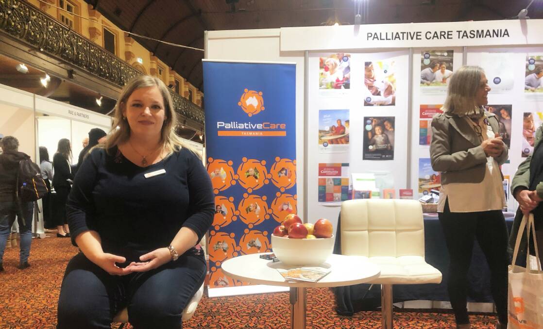 EDUCATIONAL: Palliativ Care Tasmania chief executive Colleen Johnstone at the Dying to Talk Expo at Albert Hall. Picture: Frances Vinall 