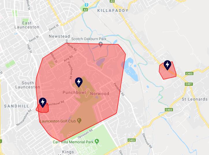 Punchbwol and parts of Norwood were without power on Monday afternoon. Picture: TasNetworks 