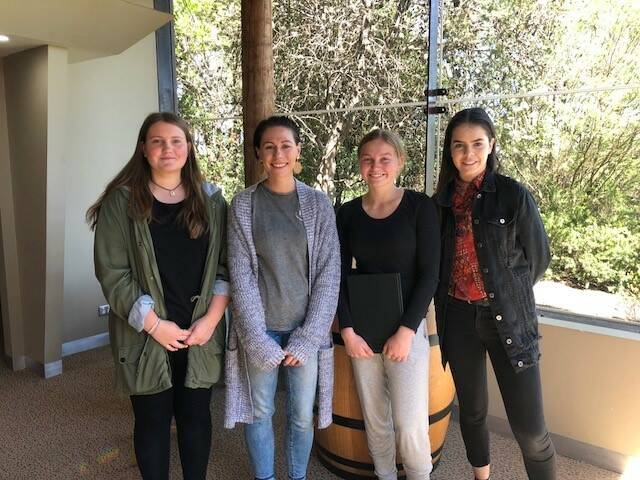 LEARNING OPPORTUNITY: Tegan Carins, artist Anna Van Stralen, Georgia Knight and Macenzie Kerrison at Jansz winery on Wednesday. Picture: Supplied