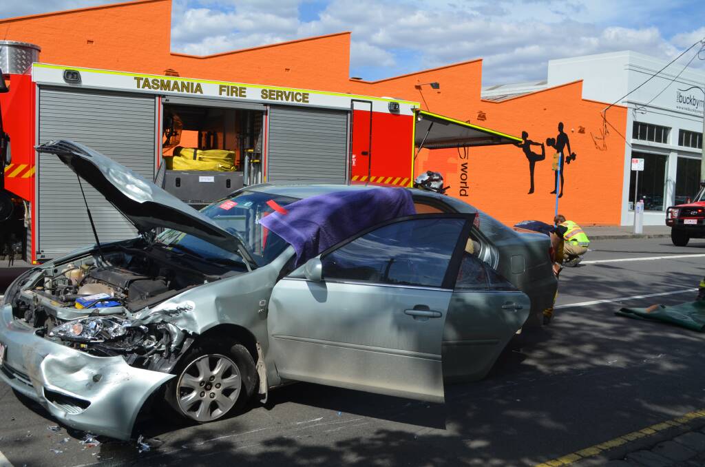 CRASH: A car and a fire truck have collided. Picture: Frances Vinall 