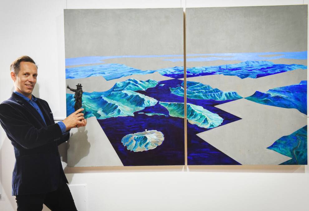 JUDGED THE BEST: Piers Greville of Victoria, and his Glover Prize winning painting, Pedder Prime Cuts. Picture: Paul Scambler 