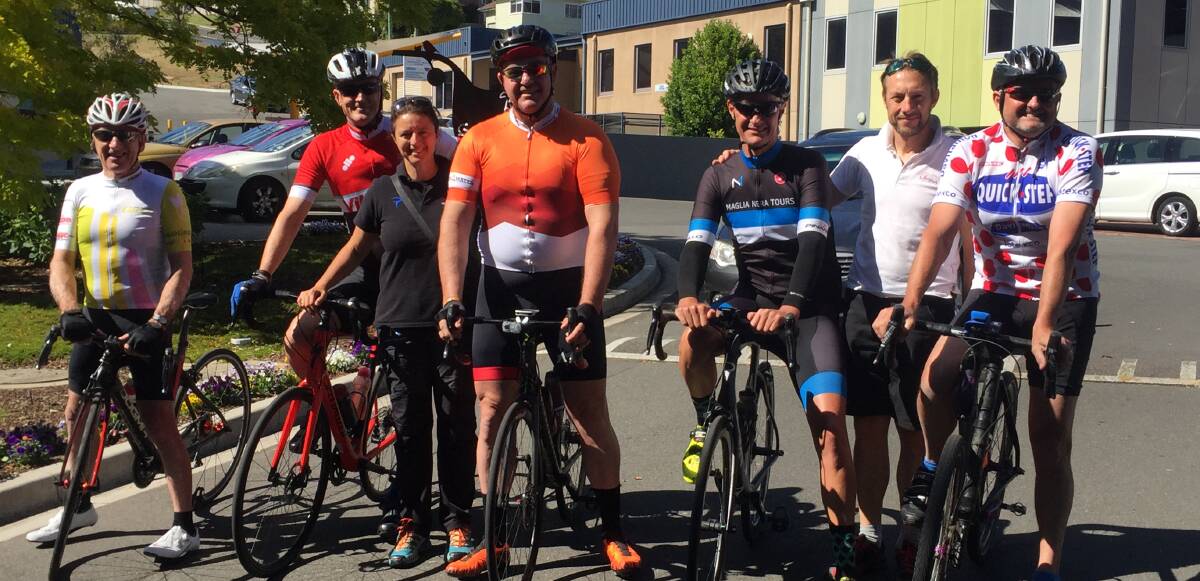 OFF THEY GO: A cycle tour of Tasmania raising money for StGiles hit the road on Thursday. Picture: Supplied 