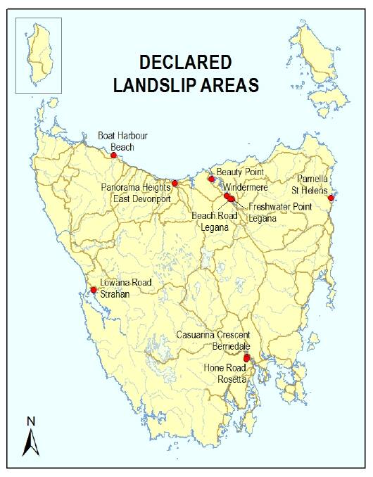 Landslip Areas in Tasmania. Picture: Mineral Resources Tasmania 