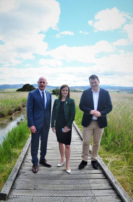 STUDY FUNDED: Minister for Parks, Environment and Heritage Peter Gutwein, Deloitte Access Economics partner Adele Labine-Romain, and Tourism Industry Council of Tasmania chief executive Luke Martin. Picture: Frances Vinall 