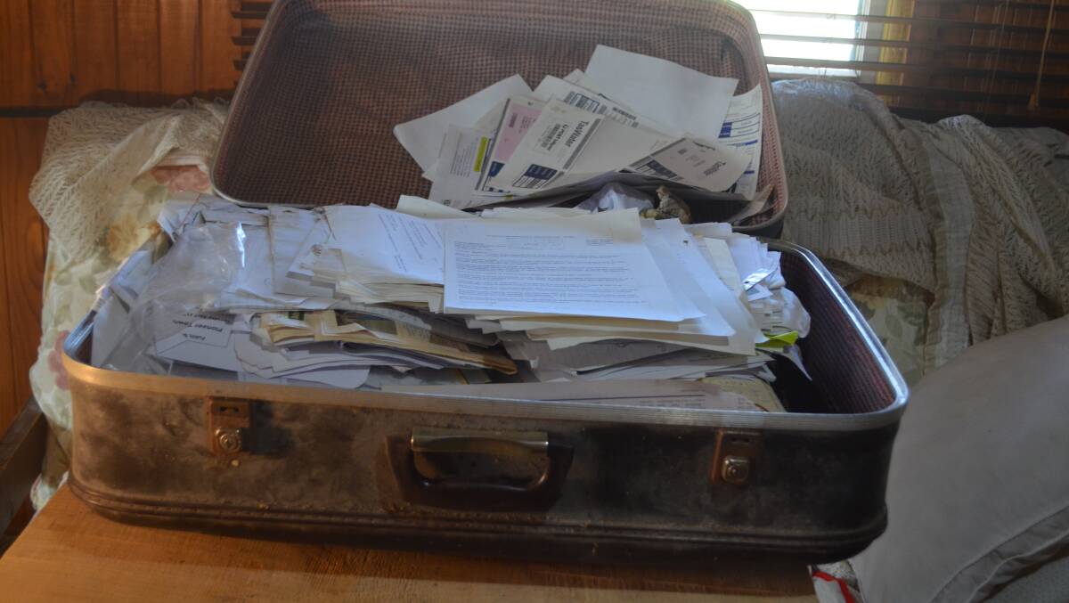 One of Lin Simpson's two suitcases of information collected since 2012 about Pioneer's drinking water supply. 