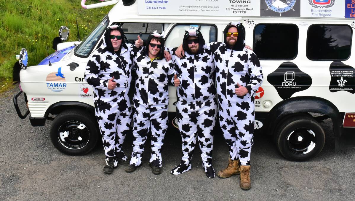 CHARITABLE: The Connie the Cow team: Matt Richards, Kane Spencer, Matt Bessell and Daniel Smith. Picture: Neil Richardson